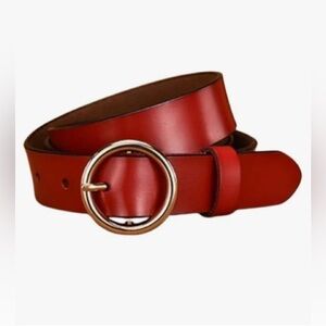 NWT Women's Genuine Leather Waist Belt Round Buckle Size XL 40”-44” Brown